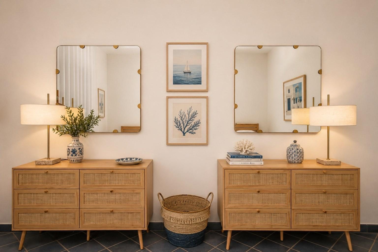 Dressing area with cane chests
