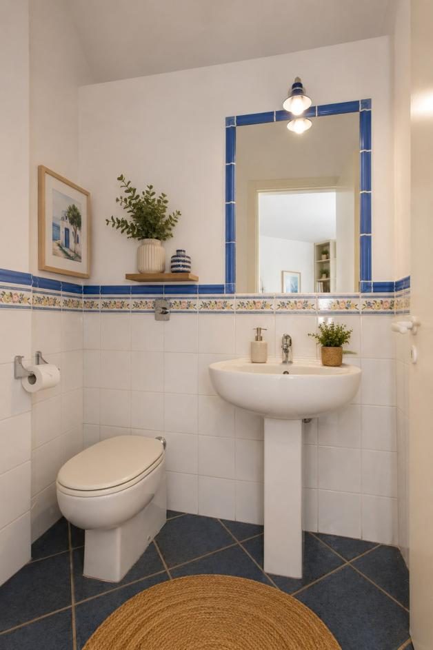 Bathroom with majolica tile border