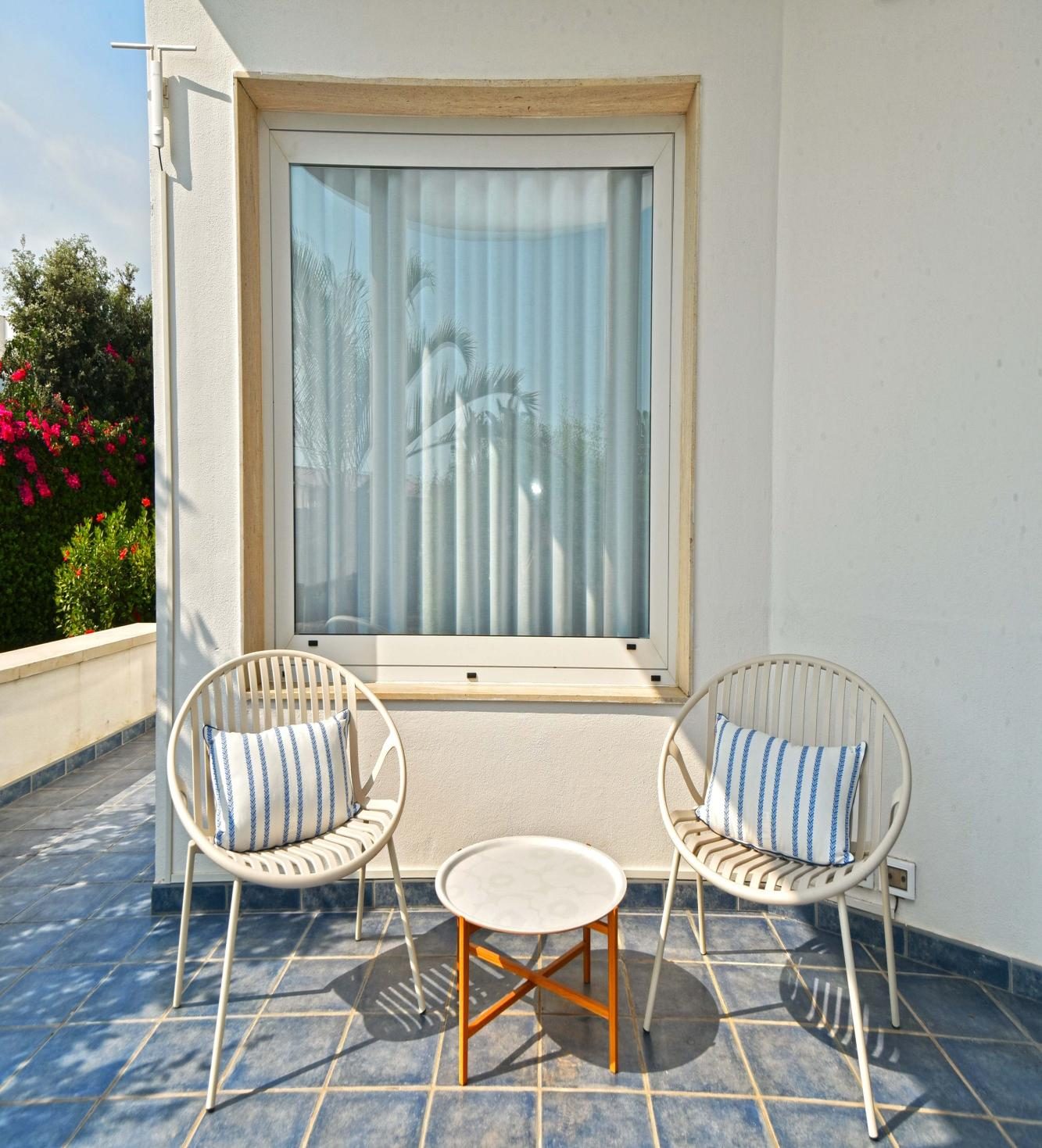 Terrace seating overlooking the garden