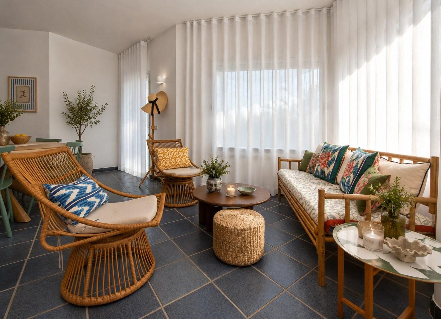 Veranda lounge with cane furniture